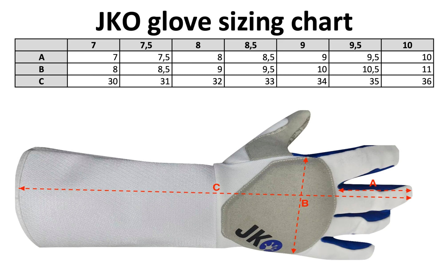 Euro Fencing JKO professional glove with grip